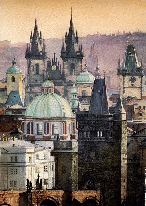Prague Watercolor Cityscape Painting
