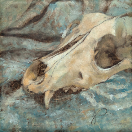 Skull of a Dog Oil Painting with Blue by Jacqueline Gomez