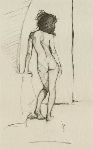 Female Nude Figure Drawing Back View Standing by Jacqueline Gomez