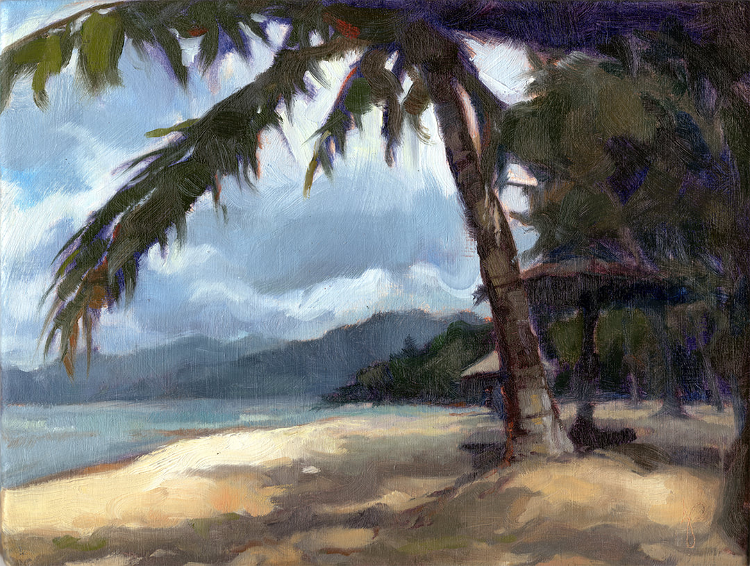 'Tioman' Beach Seascape Alla Prima Oli Painting by Jacqueline Gomez