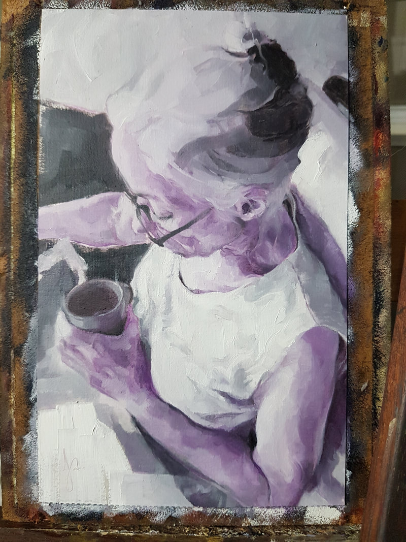 Portrait Painting in Violet and Lamp Black