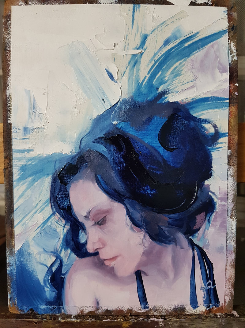 Portrait Painting in Scarlet Lake and Persian Blue