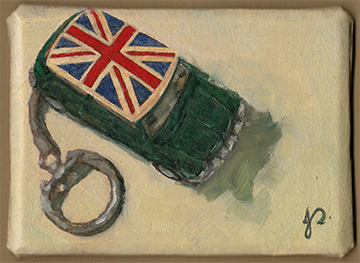 Toy Mini Cooper With Union Jack Alla Prima Oil painting ACEO