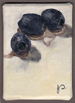 'Black Olives' Alla Prima ACEO Still Life Oil painting by Jacqueline Gomez