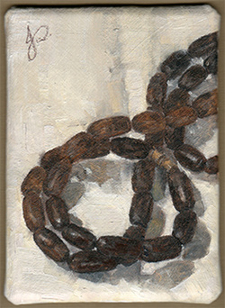'Wooden Beads' Alla Prima ACEO Oil painting Still Life