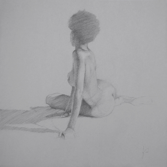 Nude female drawing of black woman with an afro by Jacqueline Gomez