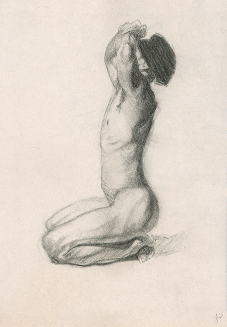 'Silence' CharcoalNude Figure Drawing of Man by Jacqueline Gomez