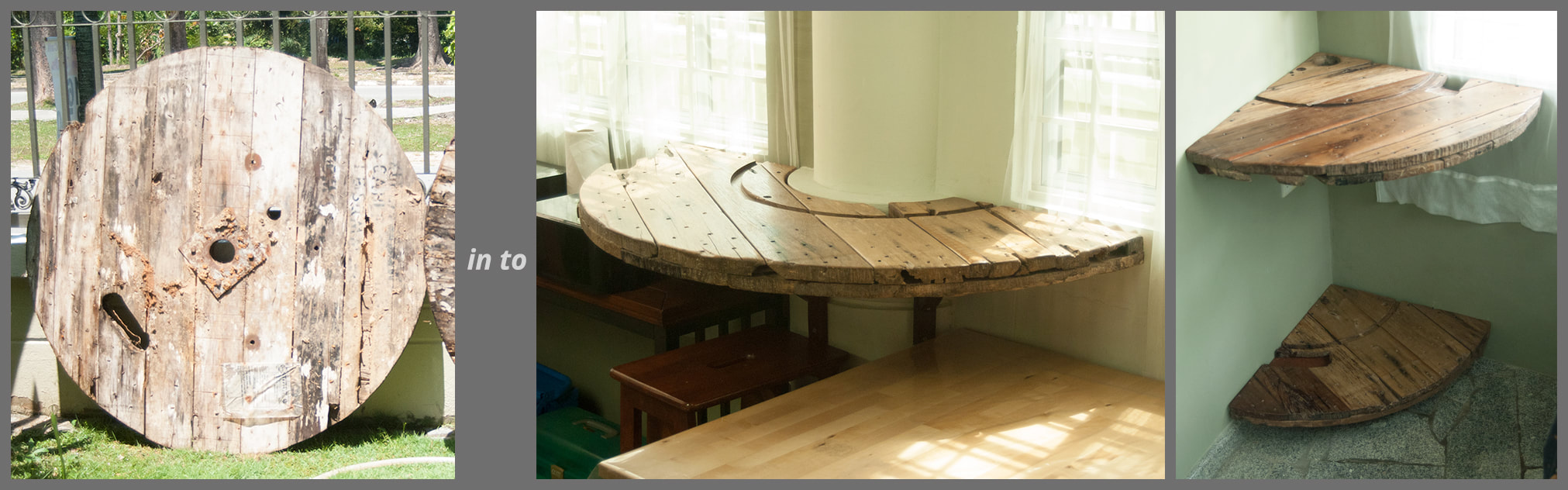 DIY Reclaimed Wood Cable Reel into Floating Table Furniture