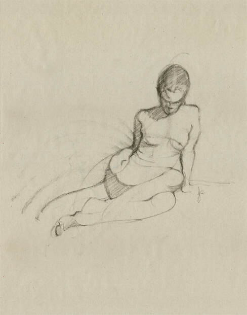 Nude Woman Sketch by Jacqueline Gomez,  Charcoal Drawing Reclining Female Figure Gesture Original Art