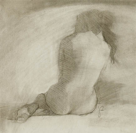 Soft atmospheric nude figure drawing with vine charcoal by Jacqueline Gomez