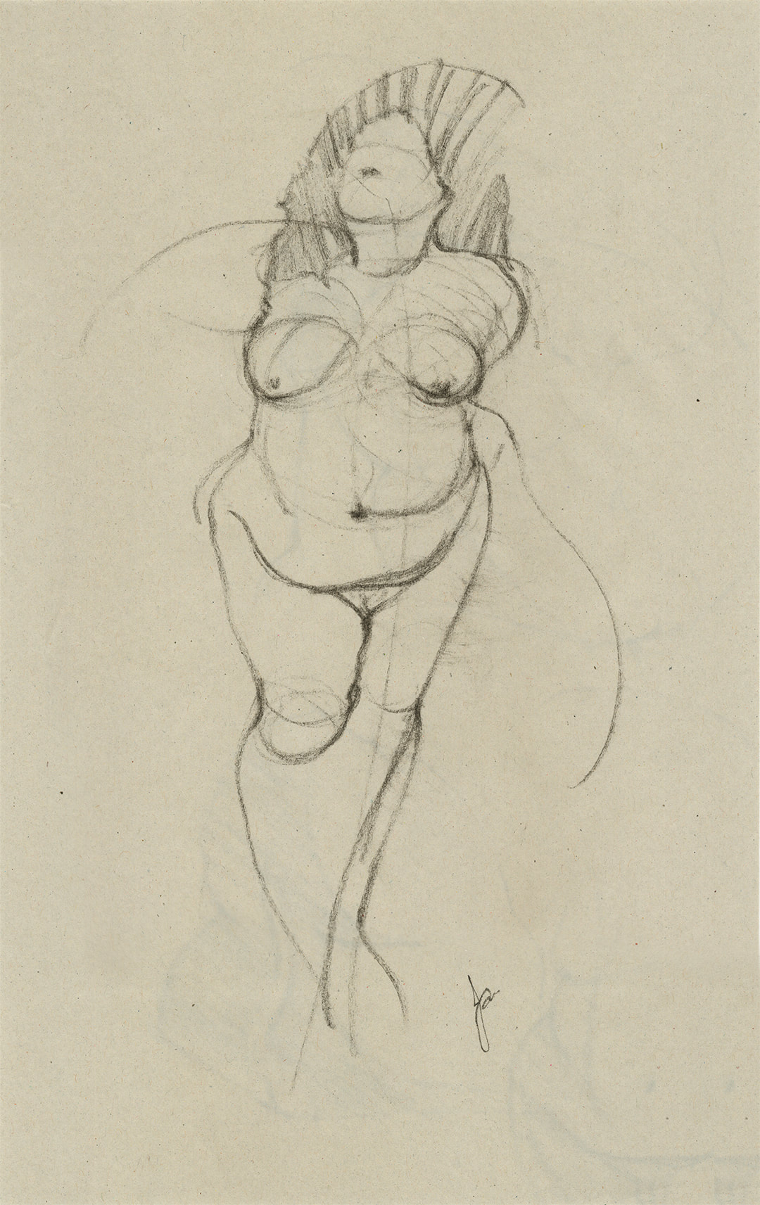 Curvy Nude Woman Sketch Charcoal Drawing Standing Female Figure Gesture